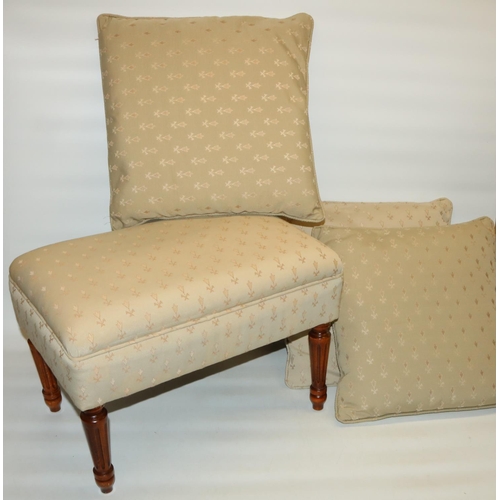 442 - Upholstered footstool, H34cm, and three matching cushions