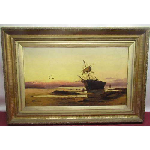 913 - English School (late C19th); Shipwreck at dusk, oil on canvas, signed and dated '94, 34cm x 60cm