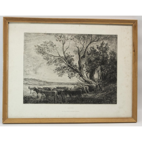 914 - Charles-Francois Daubigny (French, 1817-1878); Le Gue, monochrome etching No.201, Sarazin Paris, Cad... 