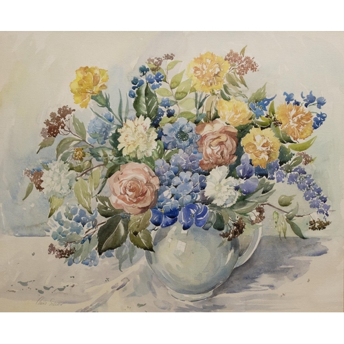 916 - Chris Silver (Scottish Contemporary); Still life study of garden flowers in a vase, watercolour, sig... 