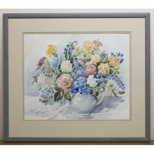 916 - Chris Silver (Scottish Contemporary); Still life study of garden flowers in a vase, watercolour, sig... 