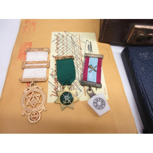 345 - Collection of Zambia Mason chapter aprons, sash, books, paperwork, Mason chapter medal and 2 other m... 