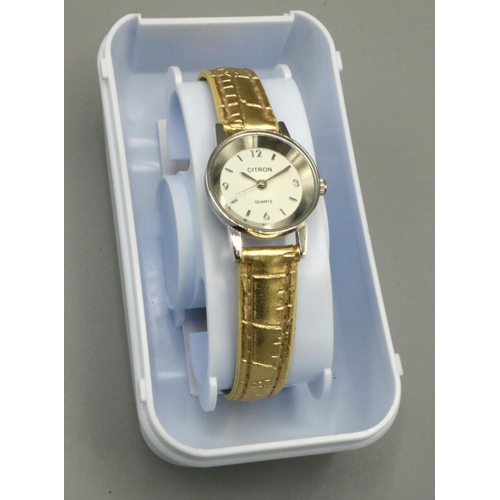 369 - Ladies Citron quartz wristwatch with signed champagne dial, stainless steel case with snap on case b... 