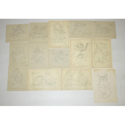 379 - Eulalie Minfred Banks (1895-1999): twelve mid 20th century pencil sketches for Christmas cards with ... 