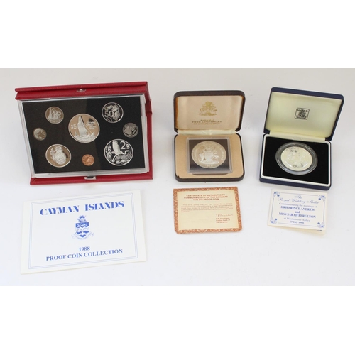 385 - Royal Mint Cayman Islands 1988 silver proof and cupro-nickel ltd ed. date set together with a 1978 B... 