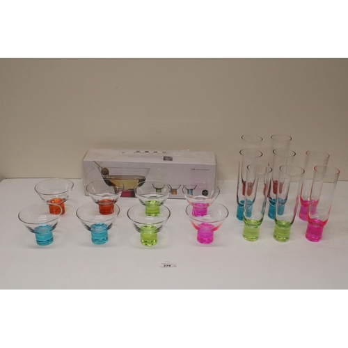 275 - Boxed set of four Sagaform Club Martini glasses, eight similar glasses and eight tumblers, (20)