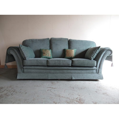 796 - Traditional shape three seat sofa, upholstered in cord fabric, loose back, seat and side cushions an... 