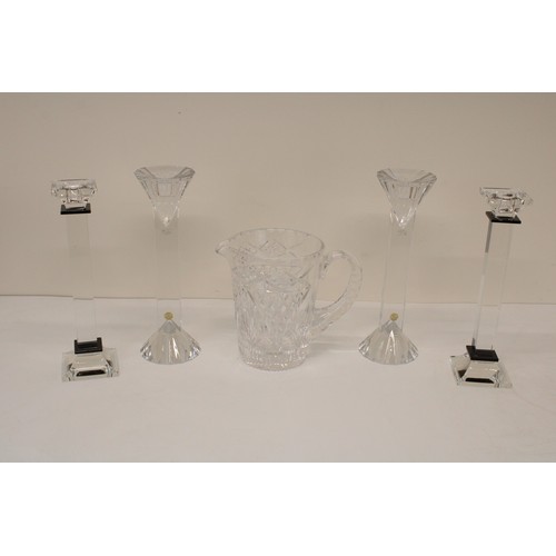 272 - Pair of Art Deco style clear and black glass candlesticks, a pair of Xavier crystal glass candlestic... 