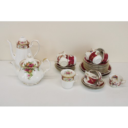 278 - Royal Albert Old Country Roses Tea pot, Lady Hamilton coffee pot and mug and a continental tea servi... 