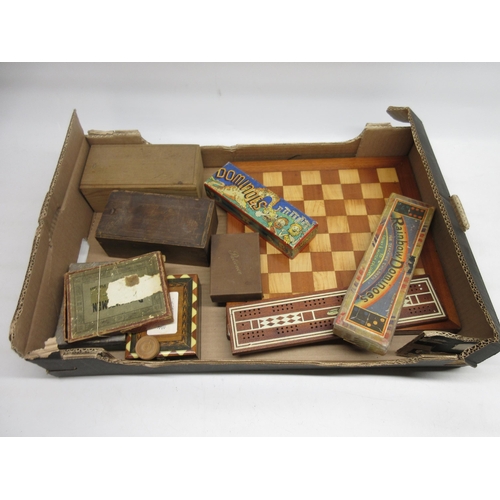 360 - Chess board with two sets of chess pieces, Rainbow Dominoes set, chequers, dominoes, cards, etc.