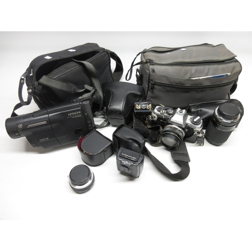 367 - Olympus OM10 camera, with Olympus flash, Miranda 70-210m lens and Clubman Auto Teleconverter in a ca... 