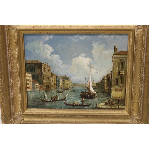 620 - Italian School (C20th); Venetian canal with gondolas, oil on panel, signed with initials K.L, 19cm x... 