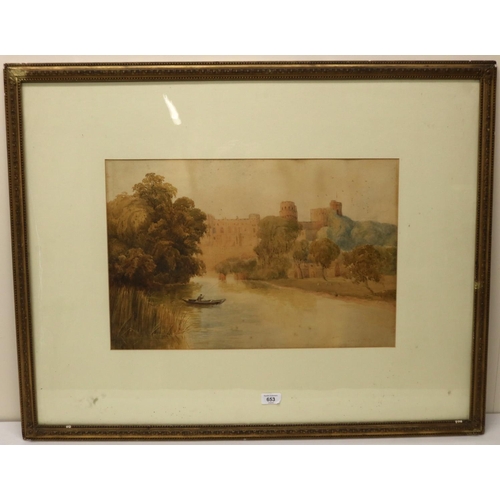 653 - James Price (British C19th); Angler in a boat before Windsor Castle, watercolour, signed, 35cm x 54c... 