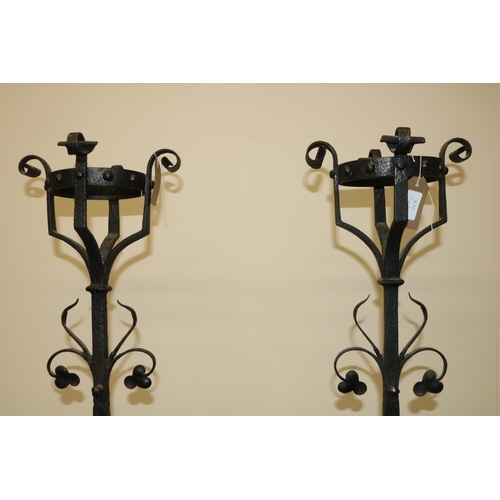 850 - The Lizzie Cundy Collection - Pair 19th Century style wrought iron fire dogs, with integrated candle... 