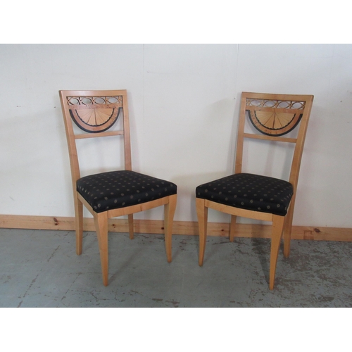 788 - Pair of modern Biedermier style salon chairs, curved pierced backs and serpentine seats on angular c... 