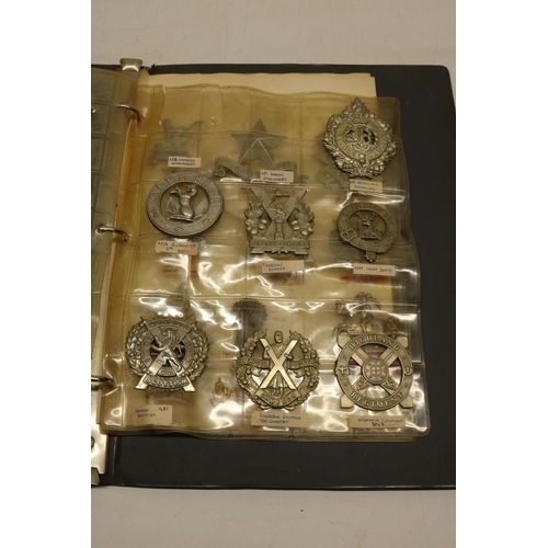 551 - Collection of military badges in 2 folders inc. the Tyneside Scottish, the Seaford 5th Battalion, Ro... 