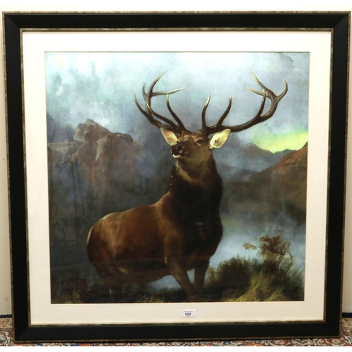 602 - After Landseer; 'Stag at Bay' colour print, 69cm x 70cm