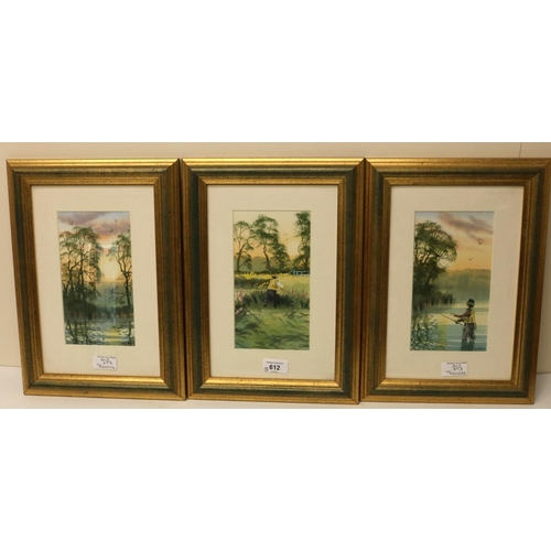 612 - Douglas Haddow (British C20th): A fisherman, a farmer and a landscape, set of three watercolours, si... 