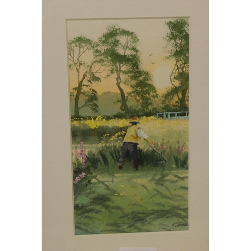 612 - Douglas Haddow (British C20th): A fisherman, a farmer and a landscape, set of three watercolours, si... 