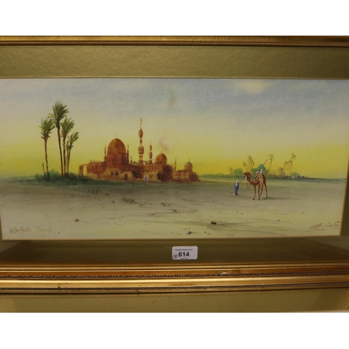 614 - H.A Lintor (British C20th); 'Cairo and Caliphs Tombs' pair of water colours, signed and titled, 23cm... 