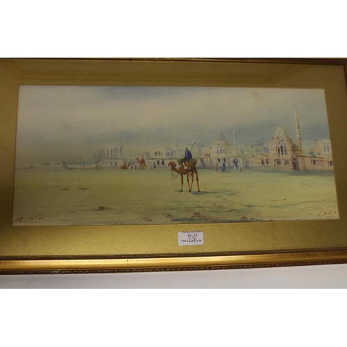 614 - H.A Lintor (British C20th); 'Cairo and Caliphs Tombs' pair of water colours, signed and titled, 23cm... 