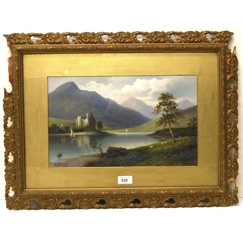 639 - Victor Rolyat (19th century); Sailing Boats on Scottish Loch with Castle, oil on canvas, signed, 24c... 