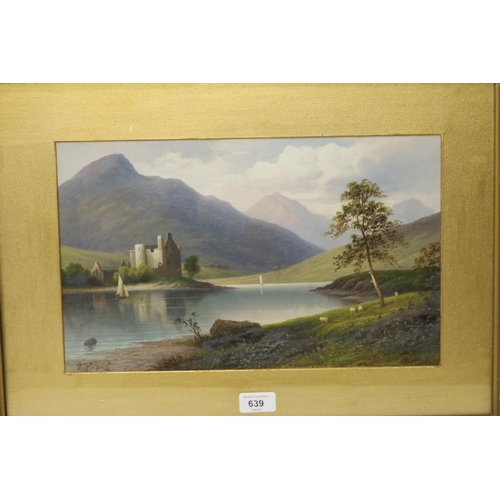 639 - Victor Rolyat (19th century); Sailing Boats on Scottish Loch with Castle, oil on canvas, signed, 24c... 