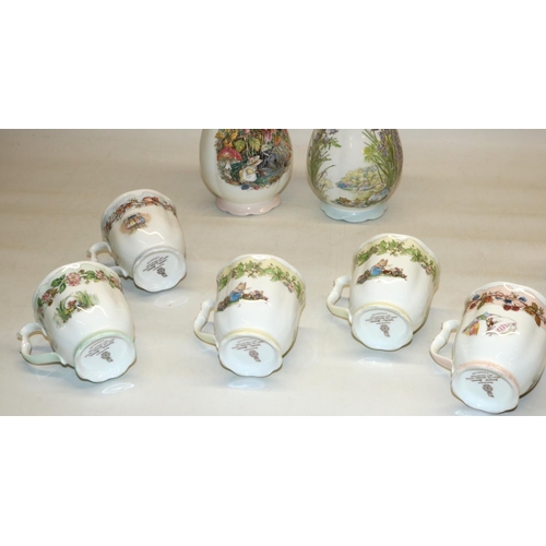 733 - Royal Doulton Brambly Hedge: two vases - The Picnic and Autumn, both H17cm, an Autumn lidded pot and... 