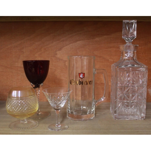 766 - 1920's lead crystal liquor decanter, with flame stopper and hallmarked silver collar, Sheffield 1920... 