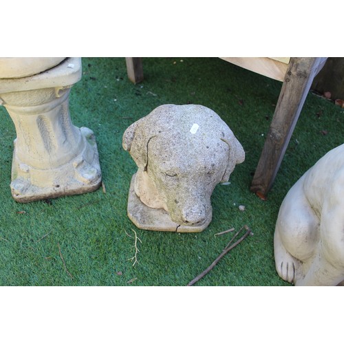 1011 - Reconstituted stone figure of a dogs head on a plaque (AF) H34cm