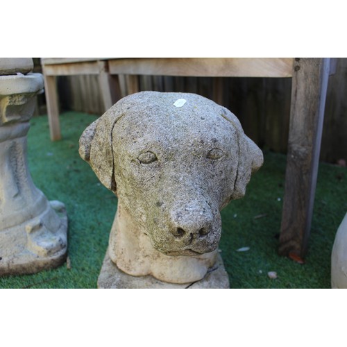 1011 - Reconstituted stone figure of a dogs head on a plaque (AF) H34cm