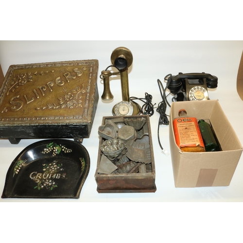 129 - C20th brass candlestick telephone with bakelite mouthpiece and EPNS dial H31cm, 1960s A.E.P. French ... 