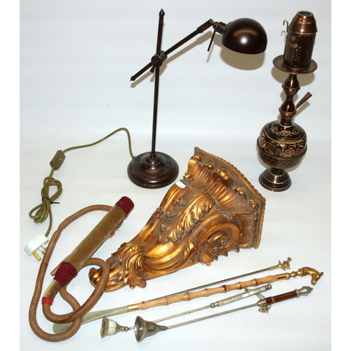 145 - Composition C19th style gilt wall bracket, two candle snuffers, shoehorn, anglepoise lamp and a Hook... 