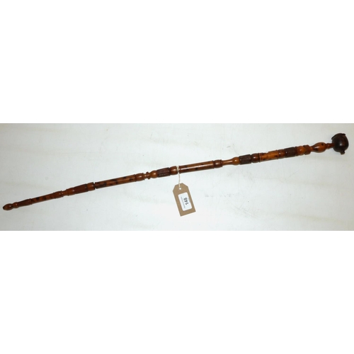 148 - C20th carved boxwood opium pipe, the four section stem with turned ring decoration and integrated ri... 