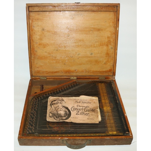 151 - C20th Anlo American Guitar-Zither in original lightwood carrycase bearing makers label and Self-Inst... 