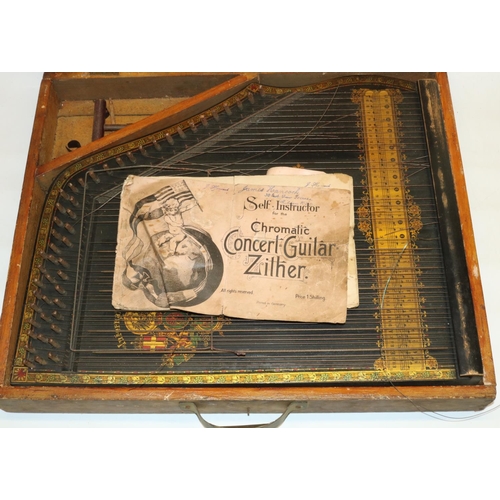 151 - C20th Anlo American Guitar-Zither in original lightwood carrycase bearing makers label and Self-Inst... 