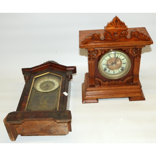 158 - Ansonia Clock Co, early C20th golden oak cased mantle clock with celluloid dial and embossed brass c... 