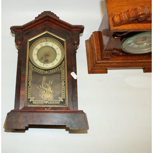 158 - Ansonia Clock Co, early C20th golden oak cased mantle clock with celluloid dial and embossed brass c... 