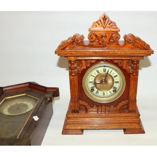 158 - Ansonia Clock Co, early C20th golden oak cased mantle clock with celluloid dial and embossed brass c... 