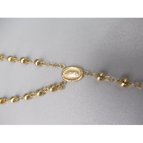 203 - 14ct yellow gold rosary bead style necklace, stamped 585, 8.0g