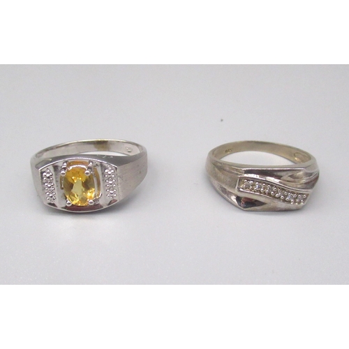 220 - 10ct white gold ring set with oval cut citrine, stamped 10k, size T1/2, and another 10k white gold r... 