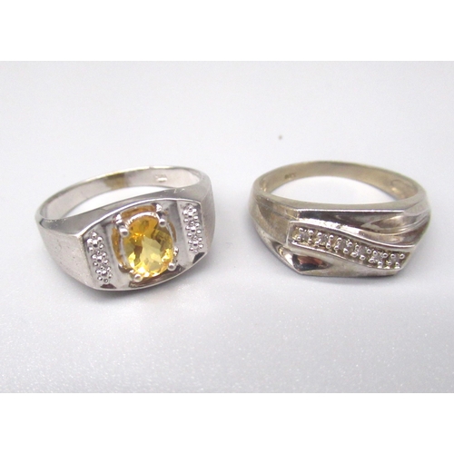 220 - 10ct white gold ring set with oval cut citrine, stamped 10k, size T1/2, and another 10k white gold r... 