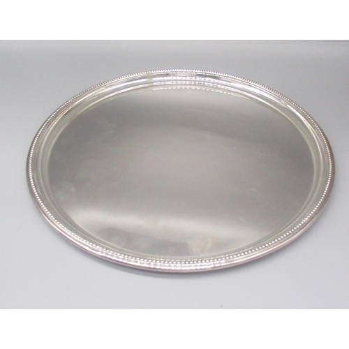 224 - ER.II hallmarked Sterling silver circular tray with beaded border, by Barker Ellis Silver Co., Birmi... 