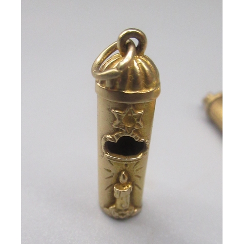 892 - 9ct yellow gold whistle pendant stamped 375, 2.6g, a 10ct yellow gold candle star of David charm, st... 