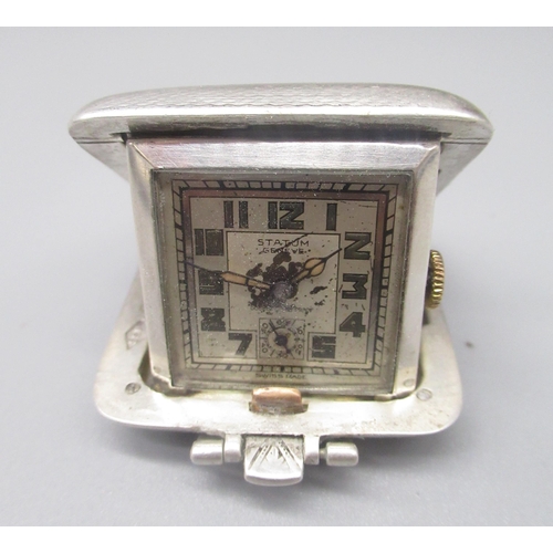 856 - Art Deco hallmarked Sterling silver Statum Geneve purse watch by S S M, Birmingham, 1937, 1.71ozt