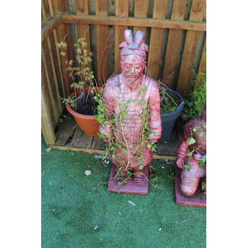 1015 - Reconstituted stone representation of Terracotta Army sentry with red painted finish, H 106cm