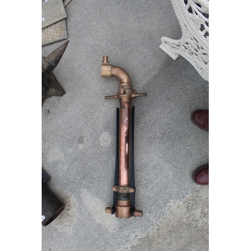 1049 - Brass and copper fire engine accessory pressure valve 100cm long