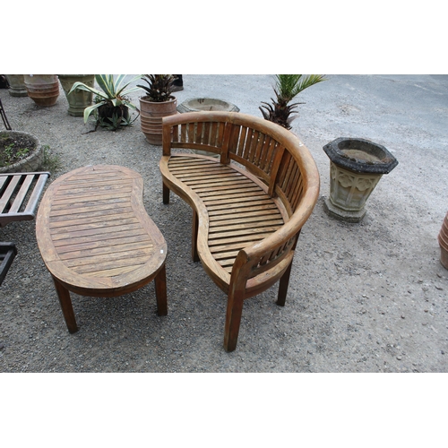 1163A - Large bow backed garden bench with six legs 53cm X 150cm X 56cm back height 88cm and kidney shaped t... 