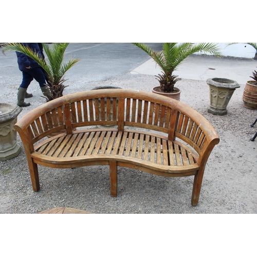 1163A - Large bow backed garden bench with six legs 53cm X 150cm X 56cm back height 88cm and kidney shaped t... 