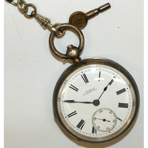 249 - Perkin Wakefield Victorian silver key wound and set open faced pocket watch signed white enamel dial... 